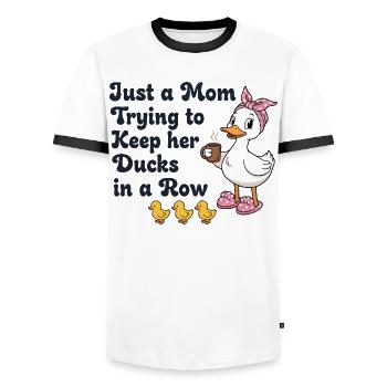 Mama versucht ihre Enten in Reihe zu halten - Männer Kontrast-T-Shirt - Weiß/Schwarz - Vorne - AI Model Female 172 light (172cm) & AI Model Male 178 dark (178cm)