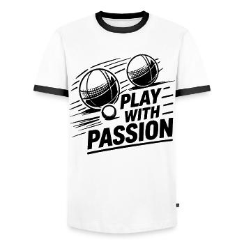 Jouez avec passion Boule Petanque Sport - T-shirt contrasté Homme - blanc/noir - Devant - AI Model Female 172 light (172cm) & AI Model Male 178 dark (178cm)