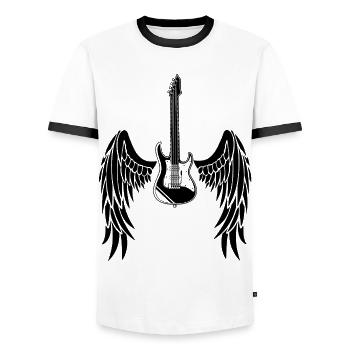 Guitare ailée noire - T-shirt contrasté Homme - blanc/noir - Devant - AI Model Female 172 light (172cm) & AI Model Male 178 dark (178cm)