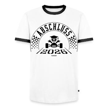 Abschluss 2026 (Schulabschluss / Zieleinfahrt / B) - Männer Kontrast-T-Shirt - Weiß/Schwarz - Vorne - AI Model Female 172 light (172cm) & AI Model Male 178 dark (178cm)