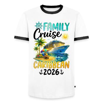 Family Cruise Caribbean 2026 - Men's Ringer Shirt - white/black - Front - AI Model Female 172 light (172cm) & AI Model Male 178 dark (178cm)