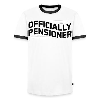 Officially Pensioner Retired Pension Retirement - Men's Ringer Shirt - white/black - Front - AI Model Female 172 light (172cm) & AI Model Male 178 dark (178cm)