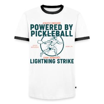 Pickleball propulsé par la foudre du pickleball - T-shirt contrasté Homme - blanc/noir - Devant - AI Model Female 172 light (172cm) & AI Model Male 178 dark (178cm)