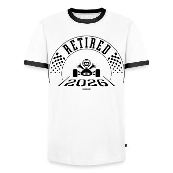 Retraité 2026 (Retraité / Retrait / Entrée à la retraite / Noir) - T-shirt contrasté Homme - blanc/noir - Devant - AI Model Female 172 light (172cm) & AI Model Male 178 dark (178cm)