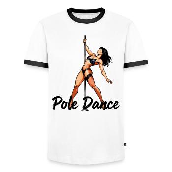 Pole Dance Silhouette – Elegant Pin-Up Art - Men's Ringer Shirt - white/black - Front - AI Model Female 172 light (172cm) & AI Model Male 178 dark (178cm)