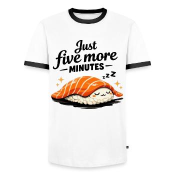 Sleeping Sushi – Just 5 More Minutes Retro Design - Männer Kontrast-T-Shirt - Weiß/Schwarz - Vorne - AI Model Female 172 light (172cm) & AI Model Male 178 dark (178cm)