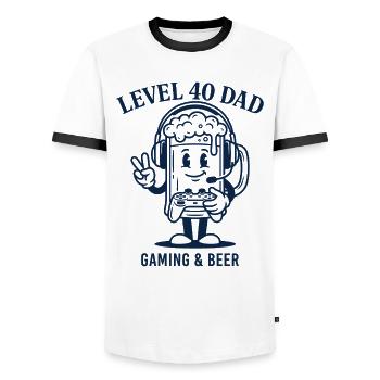 Level 40 Dad Shirt Gaming Birthday Dad - Men's Ringer Shirt - white/black - Front - AI Model Female 172 light (172cm) & AI Model Male 178 dark (178cm)