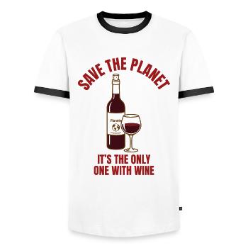 Save Water Drink Wine Shirt Funny - Men's Ringer Shirt - white/black - Front - AI Model Female 172 light (172cm) & AI Model Male 178 dark (178cm)