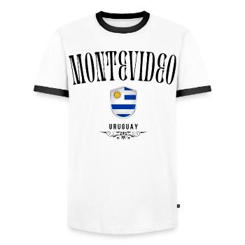 Souvenir Montevideo, elegantes Design Montevideo - Männer Kontrast-T-Shirt - Weiß/Schwarz - Vorne - AI Model Female 172 light (172cm) & AI Model Male 178 dark (178cm)