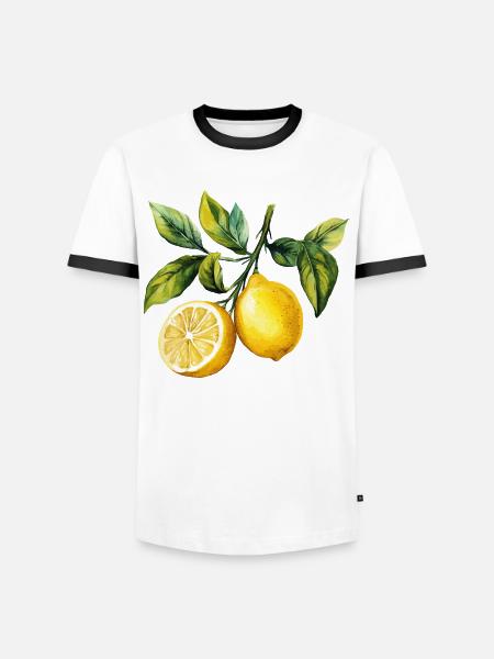 Citrons Aquarelle aux agrumes - T-shirt contrasté Homme - blanc/noir