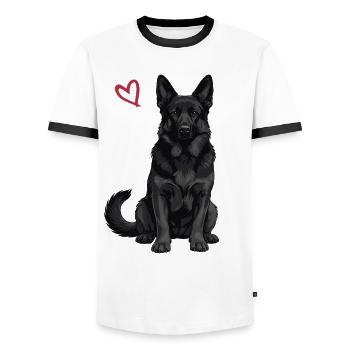 Black German Shepherd - Men's Ringer Shirt - white/black - Front - AI Model Female 172 light (172cm) & AI Model Male 178 dark (178cm)