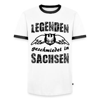 Legenden aus Sachsen - Männer Kontrast-T-Shirt - Weiß/Schwarz - Vorne - AI Model Female 172 light (172cm) & AI Model Male 178 dark (178cm)