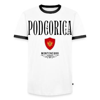 Souvenir de Podgorica, design élégant Podgorica - T-shirt contrasté Homme - blanc/noir - Devant - AI Model Female 172 light (172cm) & AI Model Male 178 dark (178cm)