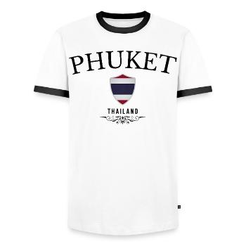 Phuket-Souvenir, elegantes Design Phuket - Männer Kontrast-T-Shirt - Weiß/Schwarz - Vorne - AI Model Female 172 light (172cm) & AI Model Male 178 dark (178cm)