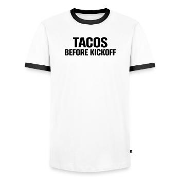 Tacos Before Kickoff - Männer Kontrast-T-Shirt - Weiß/Schwarz - Vorne - AI Model Female 172 light (172cm) & AI Model Male 178 dark (178cm)
