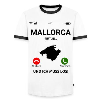 Mallorca Ruft An Urlaub Outfit Reise Malle Idee - Männer Kontrast-T-Shirt - Weiß/Schwarz - Vorne - AI Model Female 172 light (172cm) & AI Model Male 178 dark (178cm)