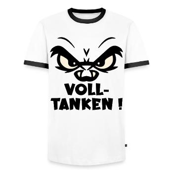 TANKEN EMOTIONEN Volltanken - Männer Kontrast-T-Shirt - Weiß/Schwarz - Vorne - AI Model Female 172 light (172cm) & AI Model Male 178 dark (178cm)
