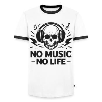 No Music No Life Skull Headphones Music - Men's Ringer Shirt - white/black - Front - AI Model Female 172 light (172cm) & AI Model Male 178 dark (178cm)