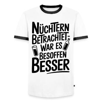Nüchtern betrachtet war es besoffen besser Spruch - Männer Kontrast-T-Shirt - Weiß/Schwarz - Vorne - AI Model Female 172 light (172cm) & AI Model Male 178 dark (178cm)