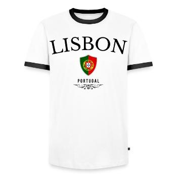 Souvenir Lissabon, elegantes Design Lissabon - Männer Kontrast-T-Shirt - Weiß/Schwarz - Vorne - AI Model Female 172 light (172cm) & AI Model Male 178 dark (178cm)