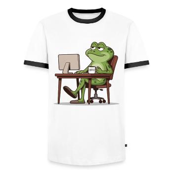 Frog office with coffee - Men's Ringer Shirt - white/black - Front - AI Model Female 172 light (172cm) & AI Model Male 178 dark (178cm)