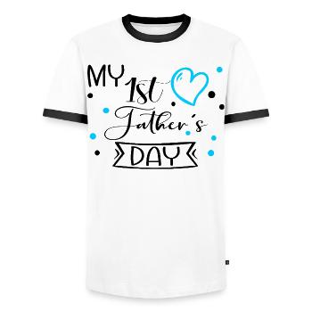 First Father's Day Baby - Men's Ringer Shirt - white/black - Front - AI Model Female 172 light (172cm) & AI Model Male 178 dark (178cm)