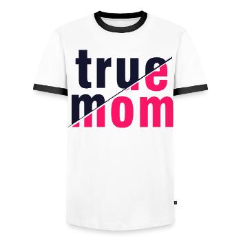 True Mom Mother Love Authenticity Art - Men's Ringer Shirt - white/black - Front - AI Model Female 172 light (172cm) & AI Model Male 178 dark (178cm)