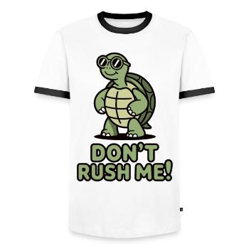 Don't Rush Me Shirt with Turtle - Men's Ringer Shirt - white/black - Front - AI Model Female 172 light (172cm) & AI Model Male 178 dark (178cm)