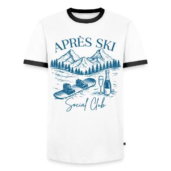 Après Ski Social Club Snowboard - Männer Kontrast-T-Shirt - Weiß/Schwarz - Vorne - AI Model Female 172 light (172cm) & AI Model Male 178 dark (178cm)