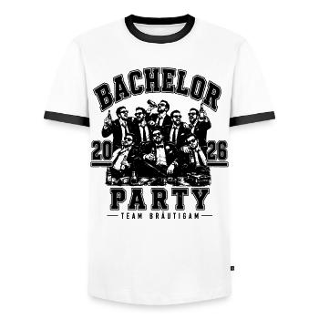JGA 2026 Bachelor Party Mafia Style  - Männer Kontrast-T-Shirt - Weiß/Schwarz - Vorne - AI Model Female 172 light (172cm) & AI Model Male 178 dark (178cm)