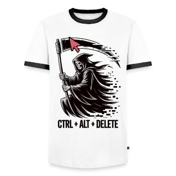 Supprimer un t-shirt Alt-Delete avec Faucheur - Chemise Gamer - T-shirt contrasté Homme - blanc/noir - Devant - AI Model Female 172 light (172cm) & AI Model Male 178 dark (178cm)