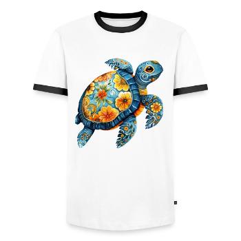 Florale Schildkröte  - Männer Kontrast-T-Shirt - Weiß/Schwarz - Vorne - AI Model Female 172 light (172cm) & AI Model Male 178 dark (178cm)
