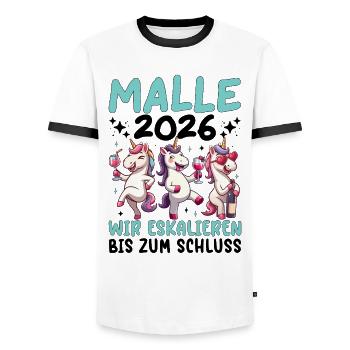Malle 2026 Wir Eskalieren Einhorn Party Urlaub - Männer Kontrast-T-Shirt - Weiß/Schwarz - Vorne - AI Model Female 172 light (172cm) & AI Model Male 178 dark (178cm)