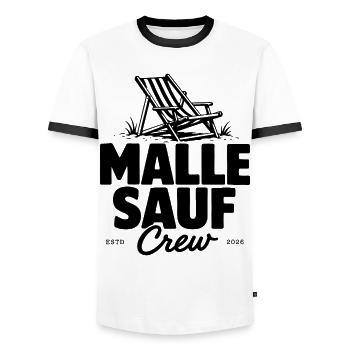 Malle Sauf Crew 2026 - Men's Ringer Shirt - white/black - Front - AI Model Female 172 light (172cm) & AI Model Male 178 dark (178cm)