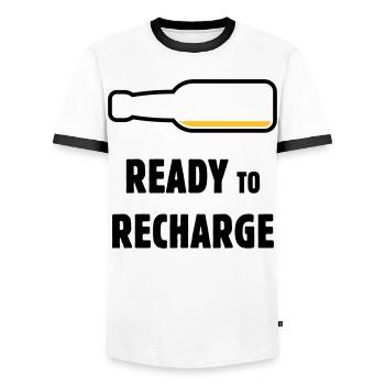 Ready To Recharge (Bier / Bierchen / POS 2C) - Männer Kontrast-T-Shirt - Weiß/Schwarz - Vorne - AI Model Female 172 light (172cm) & AI Model Male 178 dark (178cm)