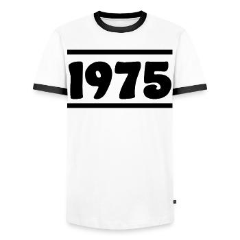1975 Birthday 1975 - Men's Ringer Shirt - white/black - Front - AI Model Female 172 light (172cm) & AI Model Male 178 dark (178cm)