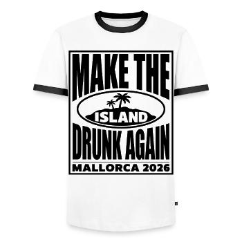 Malle 2026 MAKE THE ISLAND DRUNK AGAIN 2026 - Männer Kontrast-T-Shirt - Weiß/Schwarz - Vorne - AI Model Female 172 light (172cm) & AI Model Male 178 dark (178cm)