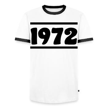 1972 Geburtstag 1972  - Männer Kontrast-T-Shirt - Weiß/Schwarz - Vorne - AI Model Female 172 light (172cm) & AI Model Male 178 dark (178cm)