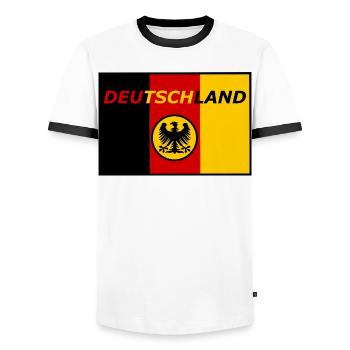 Deutschland Flagge mit Adler - Männer Kontrast-T-Shirt - Weiß/Schwarz - Vorne - AI Model Female 172 light (172cm) & AI Model Male 178 dark (178cm)