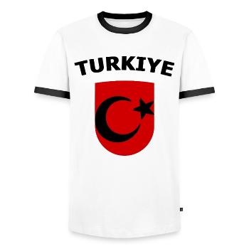 Red Turkey Shield Emblem Crescent Moon Star - Men's Ringer Shirt - white/black - Front - AI Model Female 172 light (172cm) & AI Model Male 178 dark (178cm)