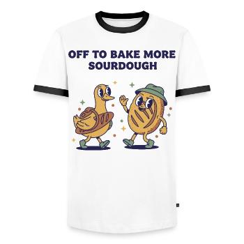 Off To Bake More Sourdough Bread Baking Era - Men's Ringer Shirt - white/black - Front - AI Model Female 172 light (172cm) & AI Model Male 178 dark (178cm)