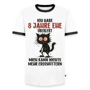 8. Hochzeitstag, 8 Jahre verheiratet, 8 Jahre Ehe - Männer Kontrast-T-Shirt - Weiß/Schwarz - Vorne - AI Model Female 172 light (172cm) & AI Model Male 178 dark (178cm)