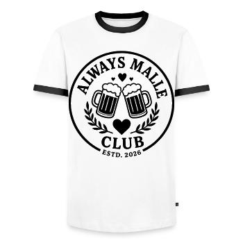 Malle 2026 Always Malle Club 2026 - Männer Kontrast-T-Shirt - Weiß/Schwarz - Vorne - AI Model Female 172 light (172cm) & AI Model Male 178 dark (178cm)