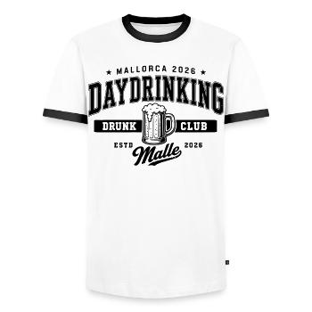 Malle 2026 Daydrinking Drunk Club Malle 2026 - Männer Kontrast-T-Shirt - Weiß/Schwarz - Vorne - AI Model Female 172 light (172cm) & AI Model Male 178 dark (178cm)