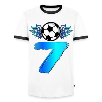 7th Birthday Seven Soccer - Men's Ringer Shirt - white/black - Front - AI Model Female 172 light (172cm) & AI Model Male 178 dark (178cm)