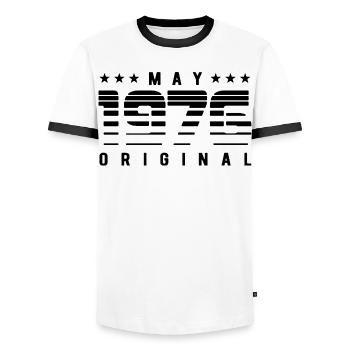 May 1976 Original Striped Vintage Geburtstag - Männer Kontrast-T-Shirt - Weiß/Schwarz - Vorne - AI Model Female 172 light (172cm) & AI Model Male 178 dark (178cm)