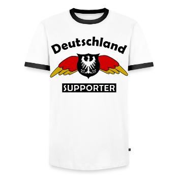 Rote Deutschland Flügelpaare in Gold - Männer Kontrast-T-Shirt - Weiß/Schwarz - Vorne - AI Model Female 172 light (172cm) & AI Model Male 178 dark (178cm)