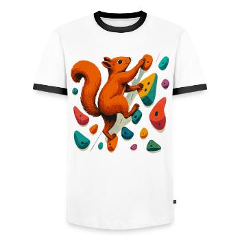 Eichhörnchen am Fels: Motivation & Boulder-Art - Männer Kontrast-T-Shirt - Weiß/Schwarz - Vorne - AI Model Female 172 light (172cm) & AI Model Male 178 dark (178cm)