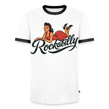 Rockabilly Pinup Frau im Petticoat Rock’n’Roll - Männer Kontrast-T-Shirt - Weiß/Schwarz - Vorne - AI Model Female 172 light (172cm) & AI Model Male 178 dark (178cm)