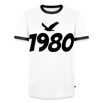 Vintage Eagle Graphic des années 1980 - T-shirt contrasté Homme - blanc/noir - Devant - AI Model Female 172 light (172cm) & AI Model Male 178 dark (178cm)